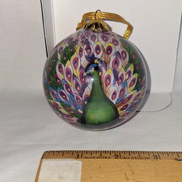 Vintage Christmas Ornament 1997 Signed BYA Bill Yee Assoc Peacock Reverse Paint - Picture 2 of 5